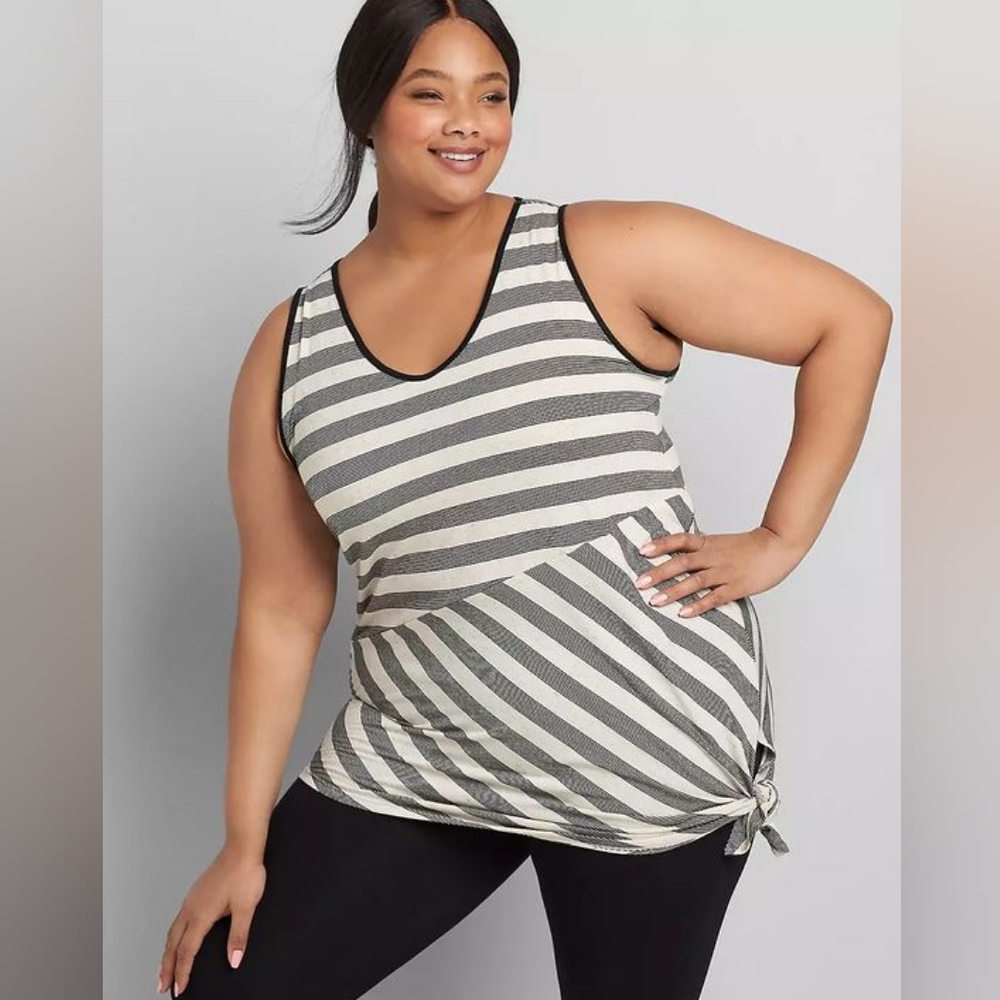Livi Active Striped V-Neck Tank Top in Black and Cream